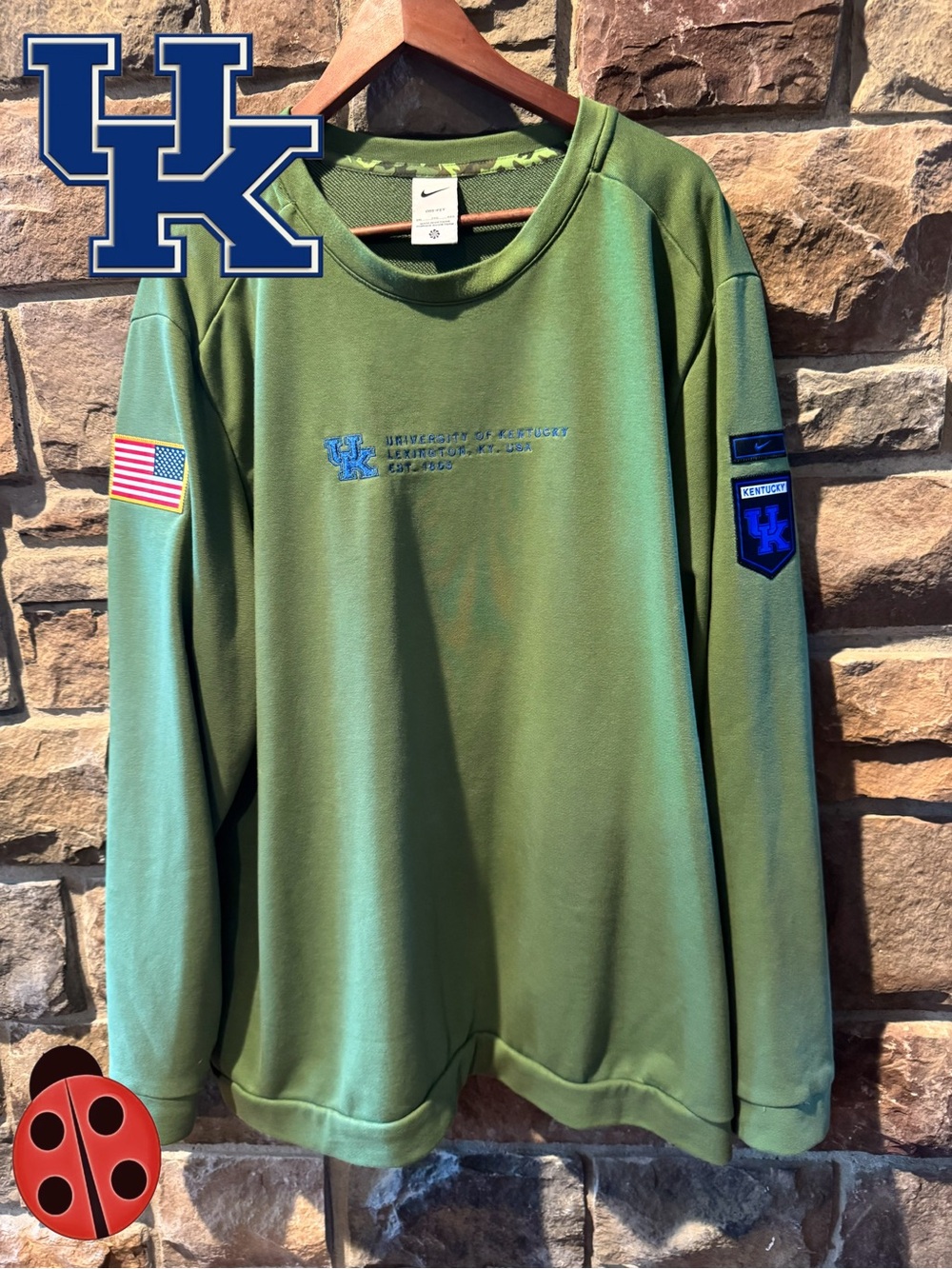 Nike University of Kentucky Green Crewneck Sweatshirt Military Salute - XXL